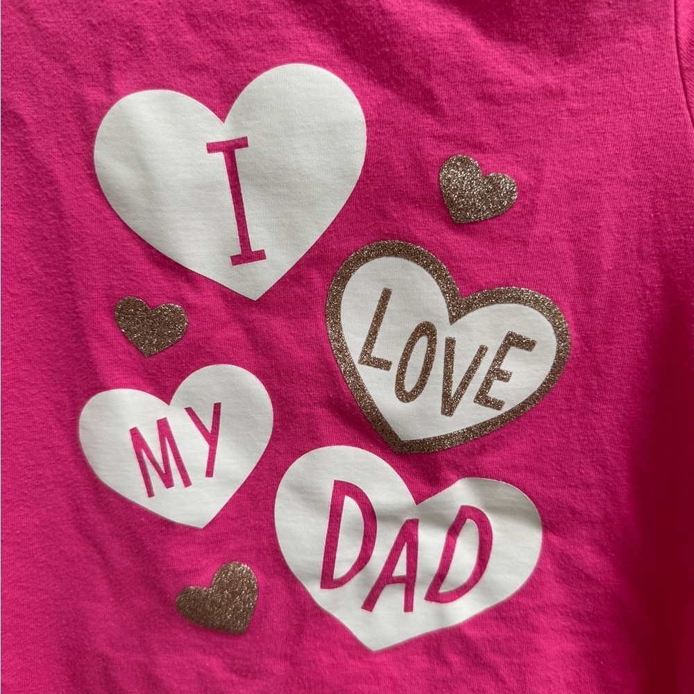 Cat & Jack 3T Girls I Love My Dad Father’s Day Pink White Heart Short Sleeve Tee - Picture 2 of 5